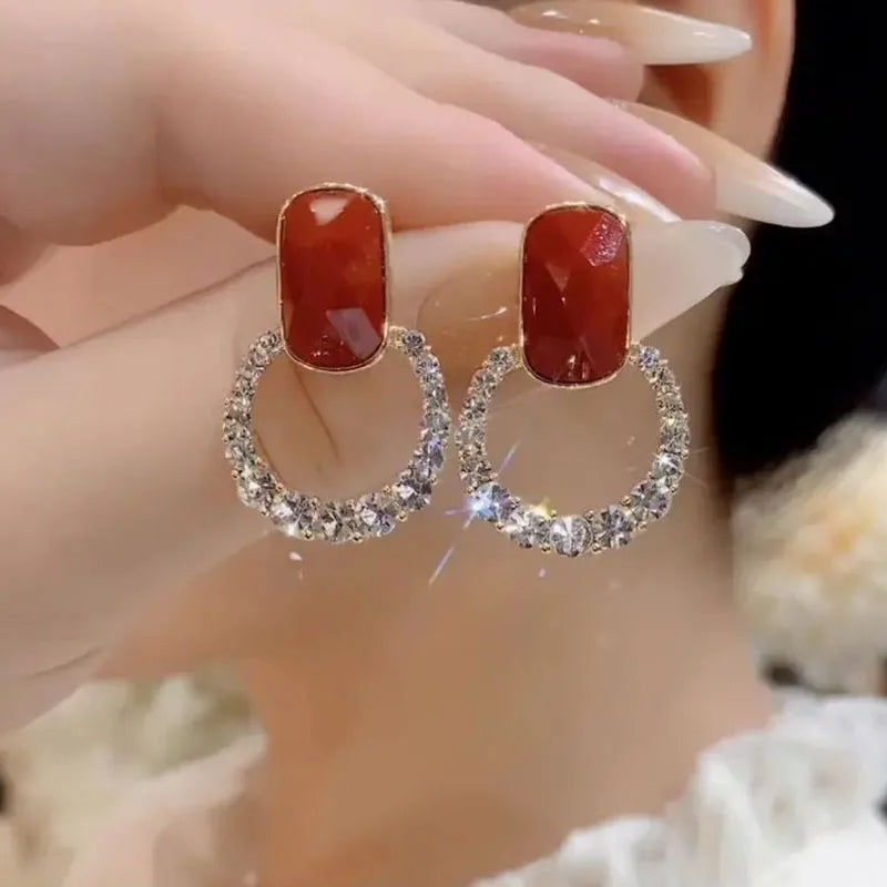 Geometric Hollow Gem Stud Earrings