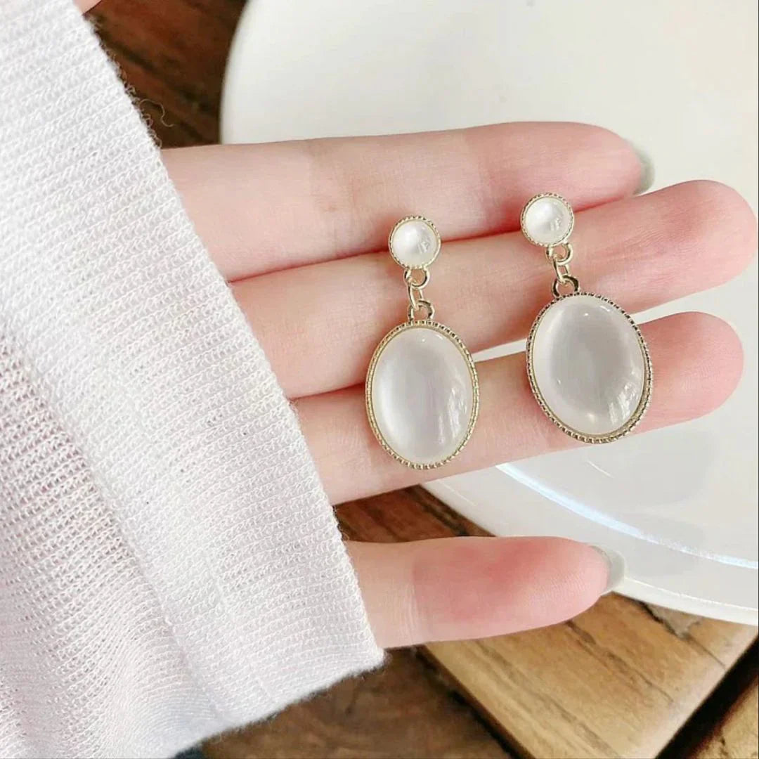 Opal Oval Drop Earring