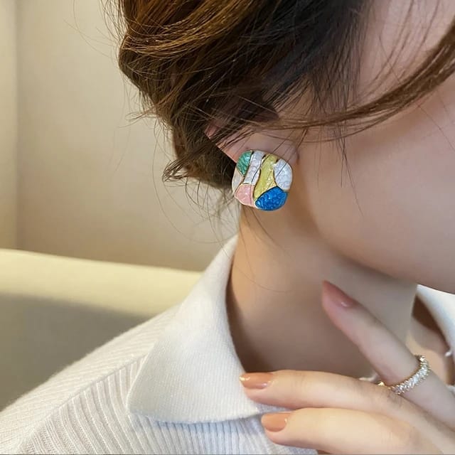 Enamel Candy Color Square Studs