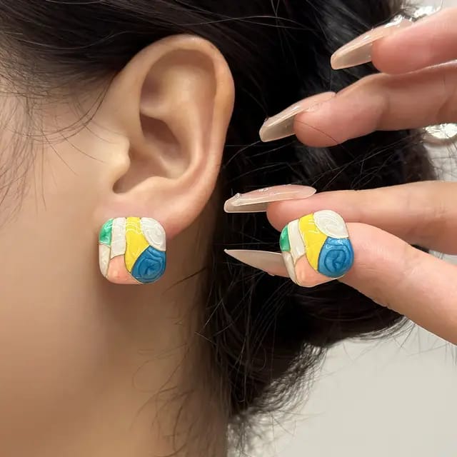 Enamel Candy Color Square Studs
