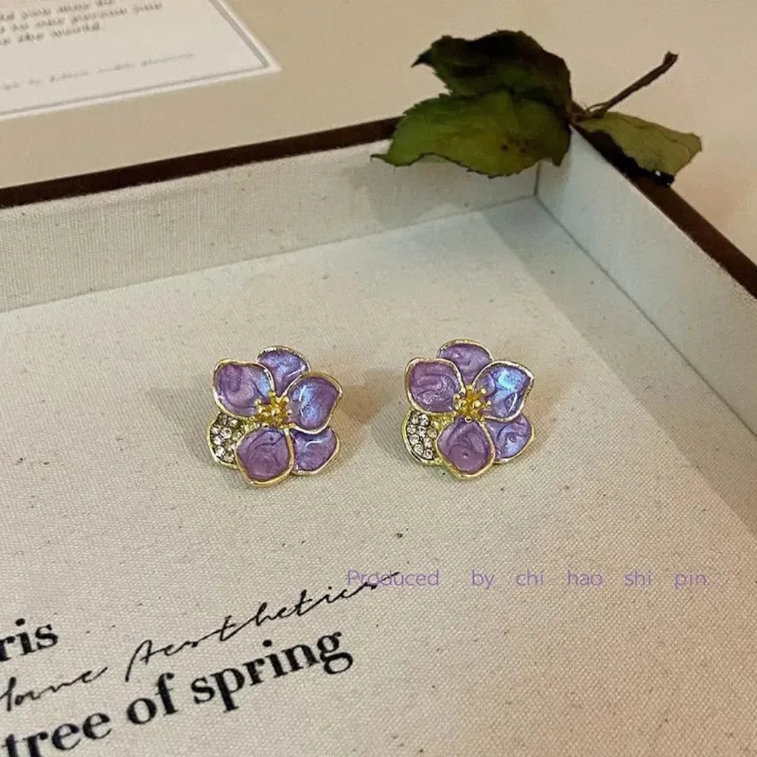 Lavender Enamel Floral Studs