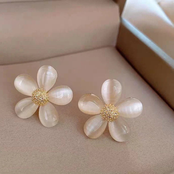 Cat Eye Opal Flower Stud Earrings