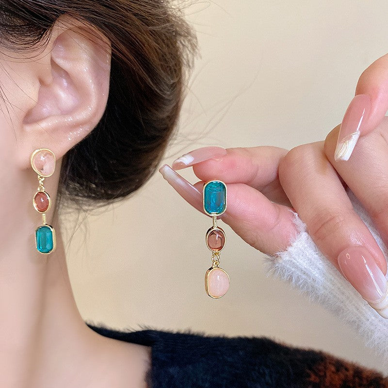 Asymmetrical Colored Gemstone Earrings