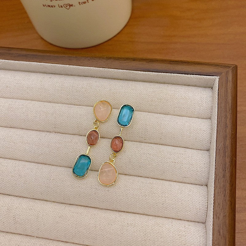 Asymmetrical Colored Gemstone Earrings