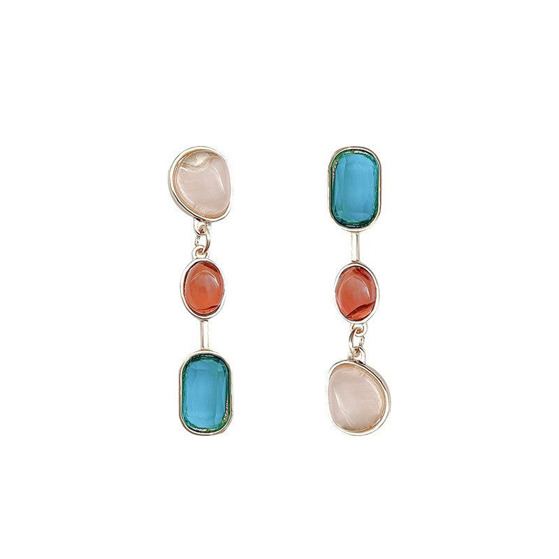 Asymmetrical Colored Gemstone Earrings