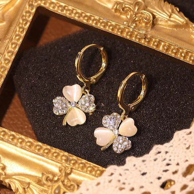 Four-leaf Clover Opal & Stone Huggie Earrings