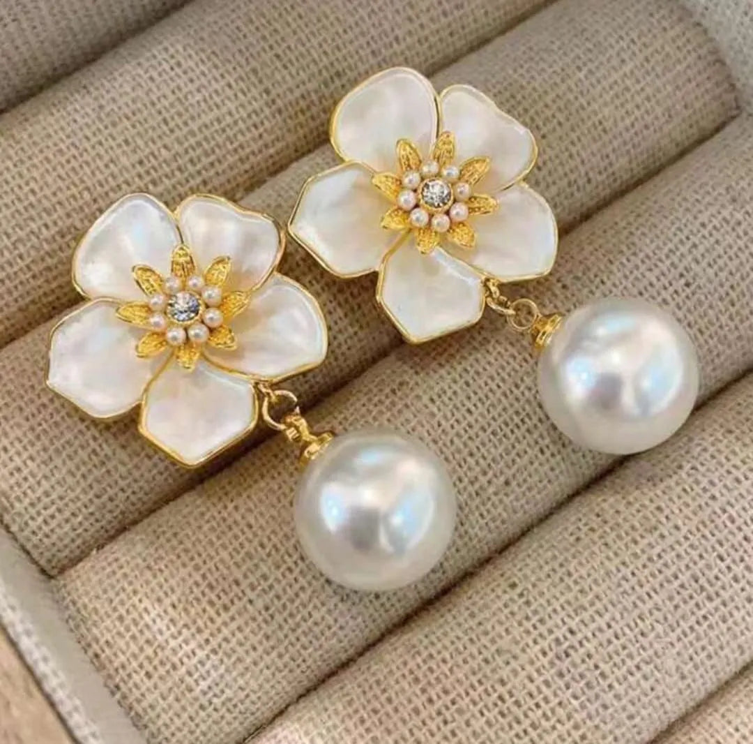 Foral Enamel Pearl Drop Earrings