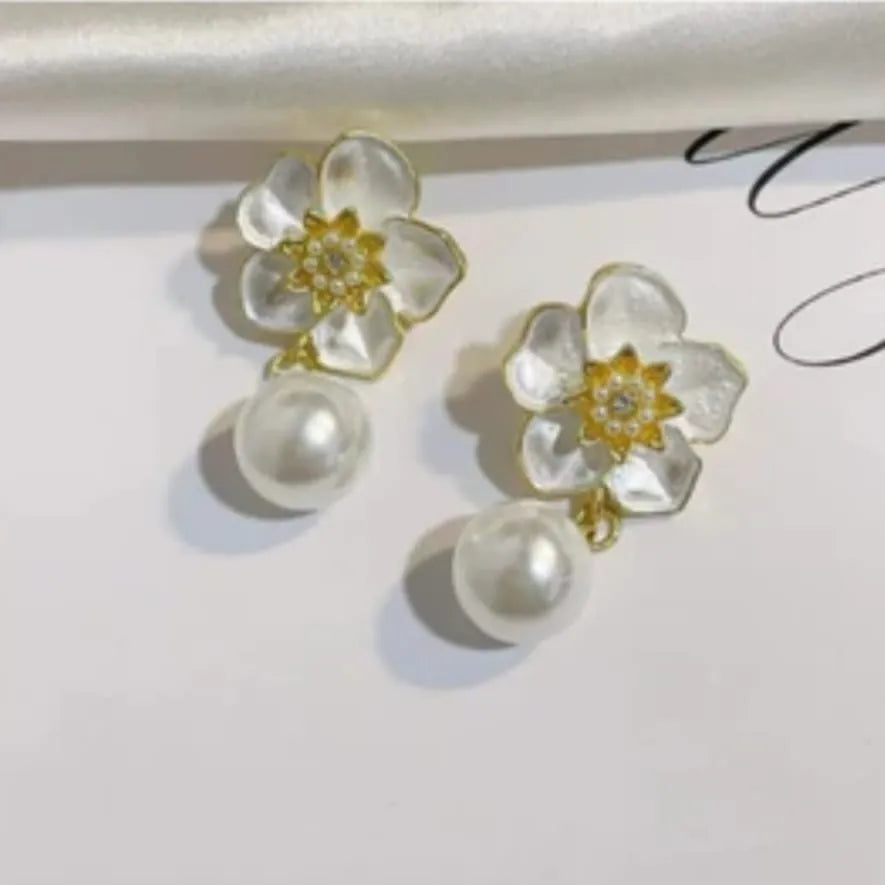 Foral Enamel Pearl Drop Earrings