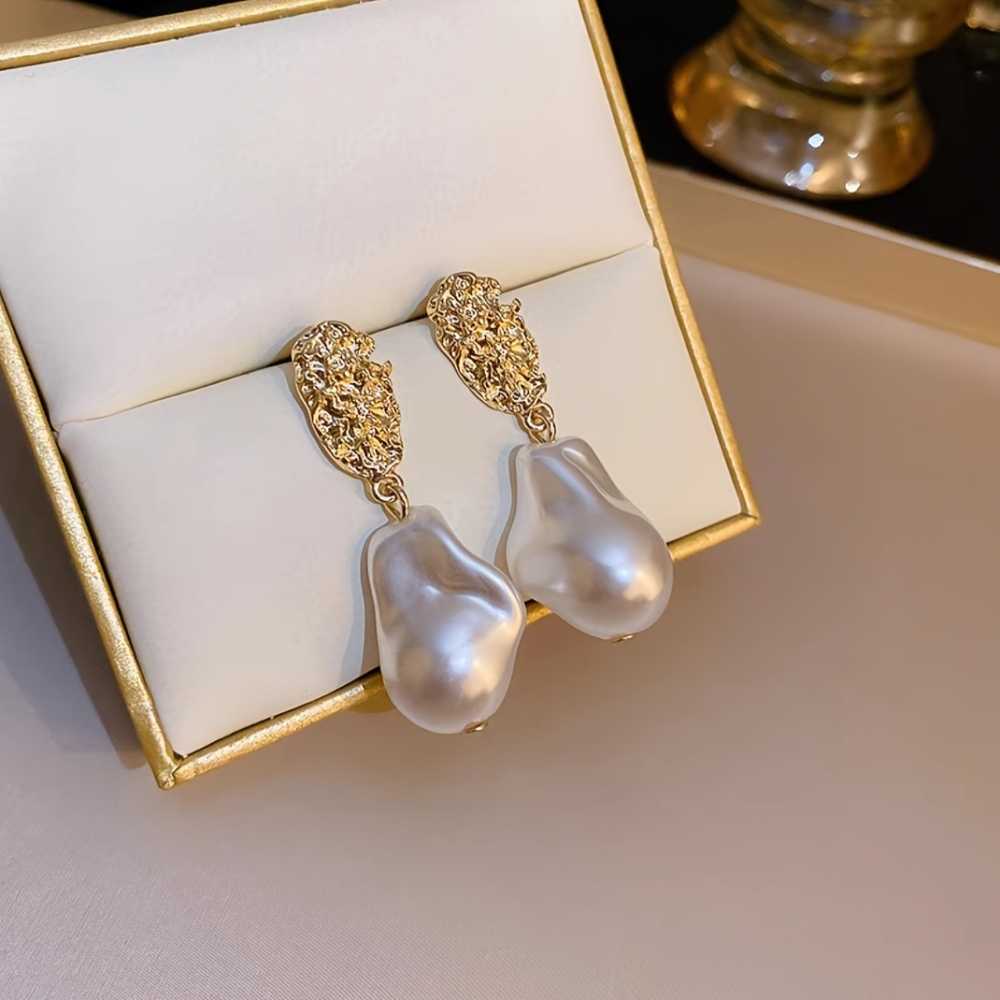 Asymmetric Pearl Drop Gold Foil Earrings