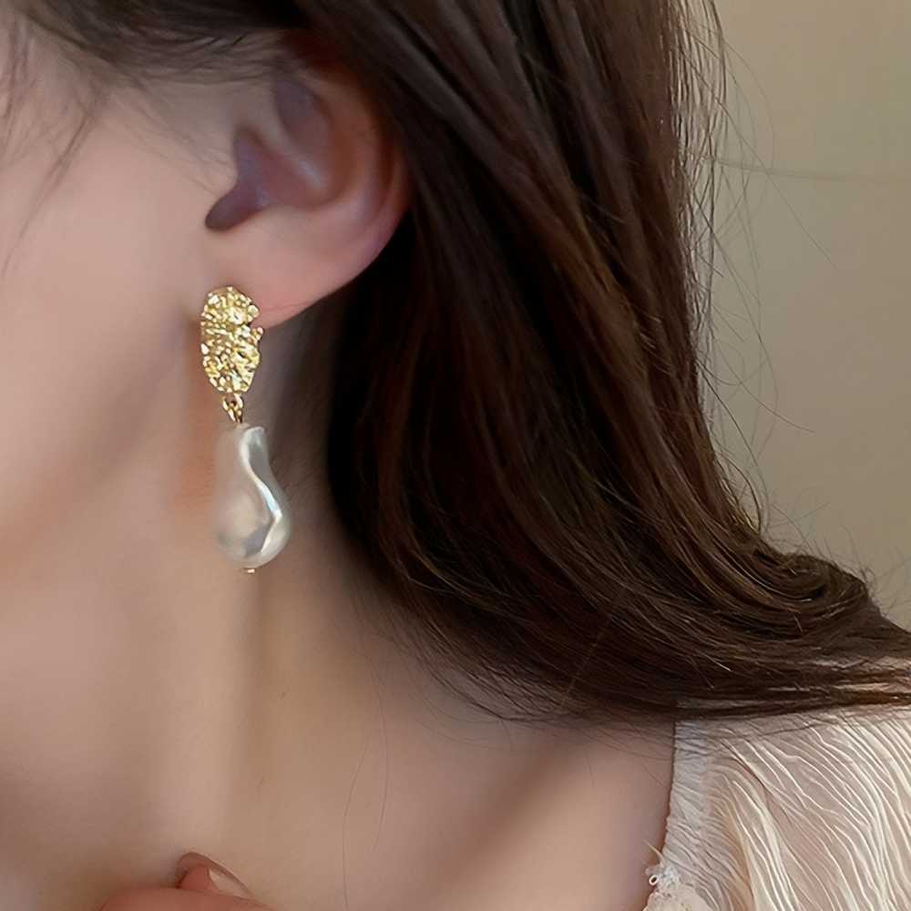 Asymmetric Pearl Drop Gold Foil Earrings