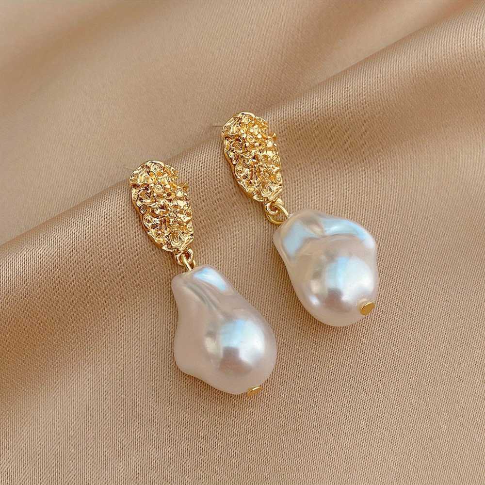 Asymmetric Pearl Drop Gold Foil Earrings