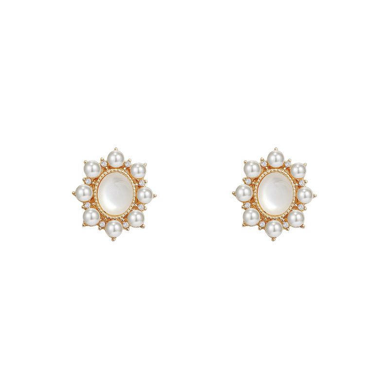 Opal Pearl Circle Stud Earrings