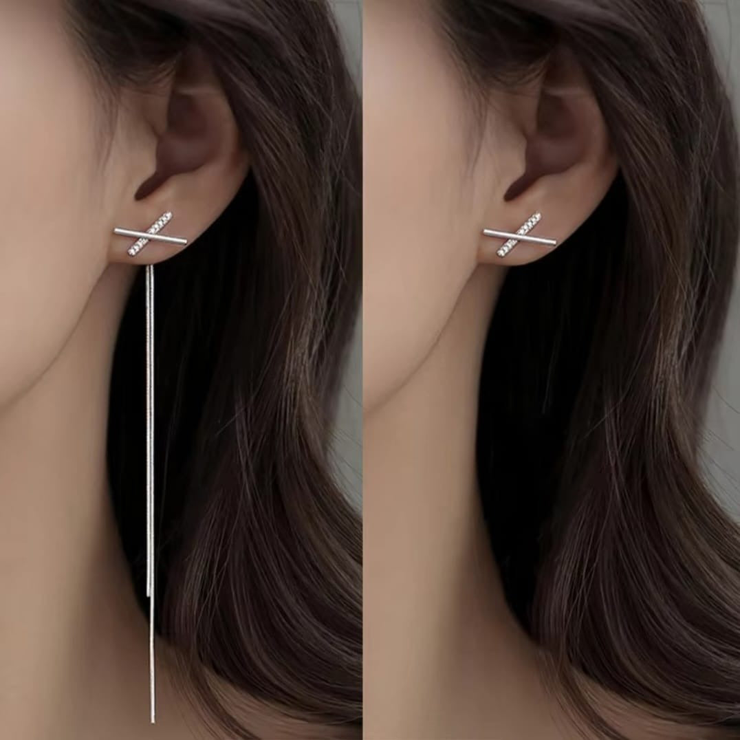 Cross Design Long Fringe Earrings