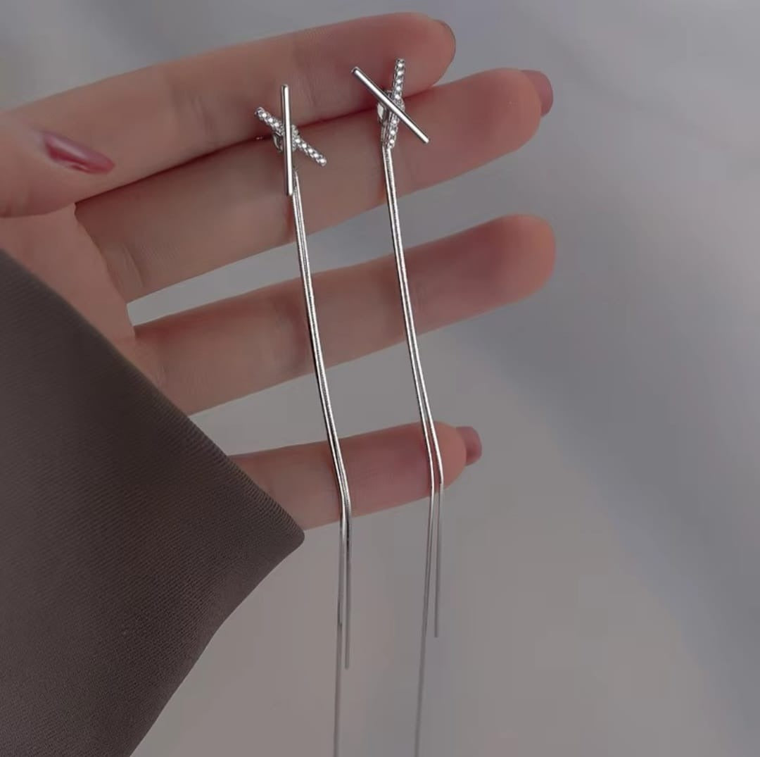 Cross Design Long Fringe Earrings