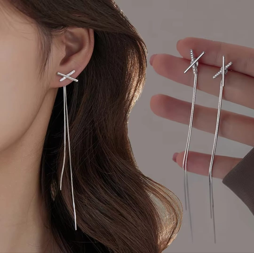 Cross Design Long Fringe Earrings