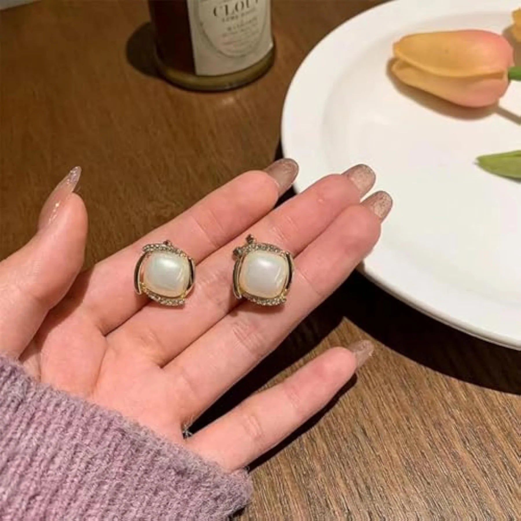 Pearl Diamond Stud Earrings