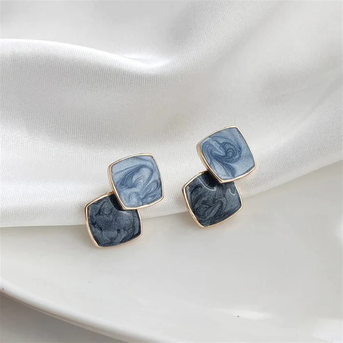 Dual Tone Enamel Geometric Earrings
