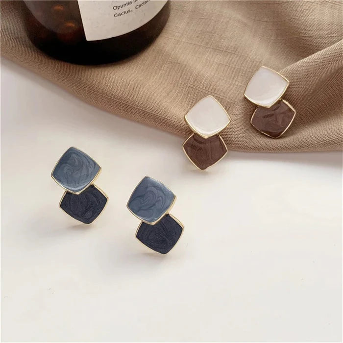 Dual Tone Enamel Geometric Earrings
