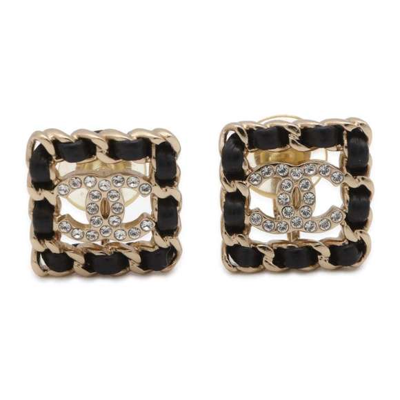CC Square Leather Stud Earrings