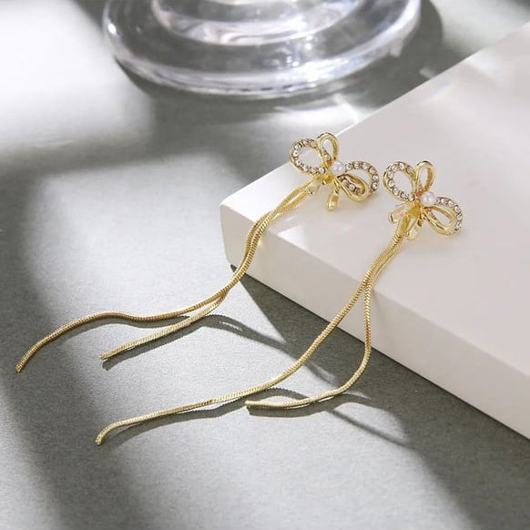 Bow Tassel Long Earrings
