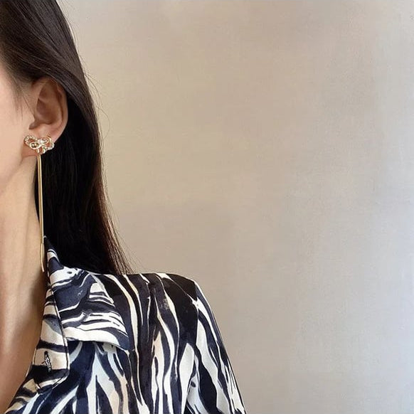 Bow Tassel Long Earrings