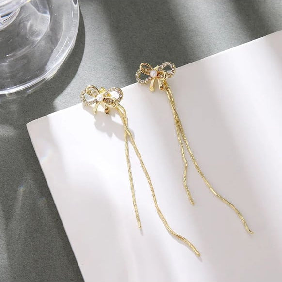 Bow Tassel Long Earrings