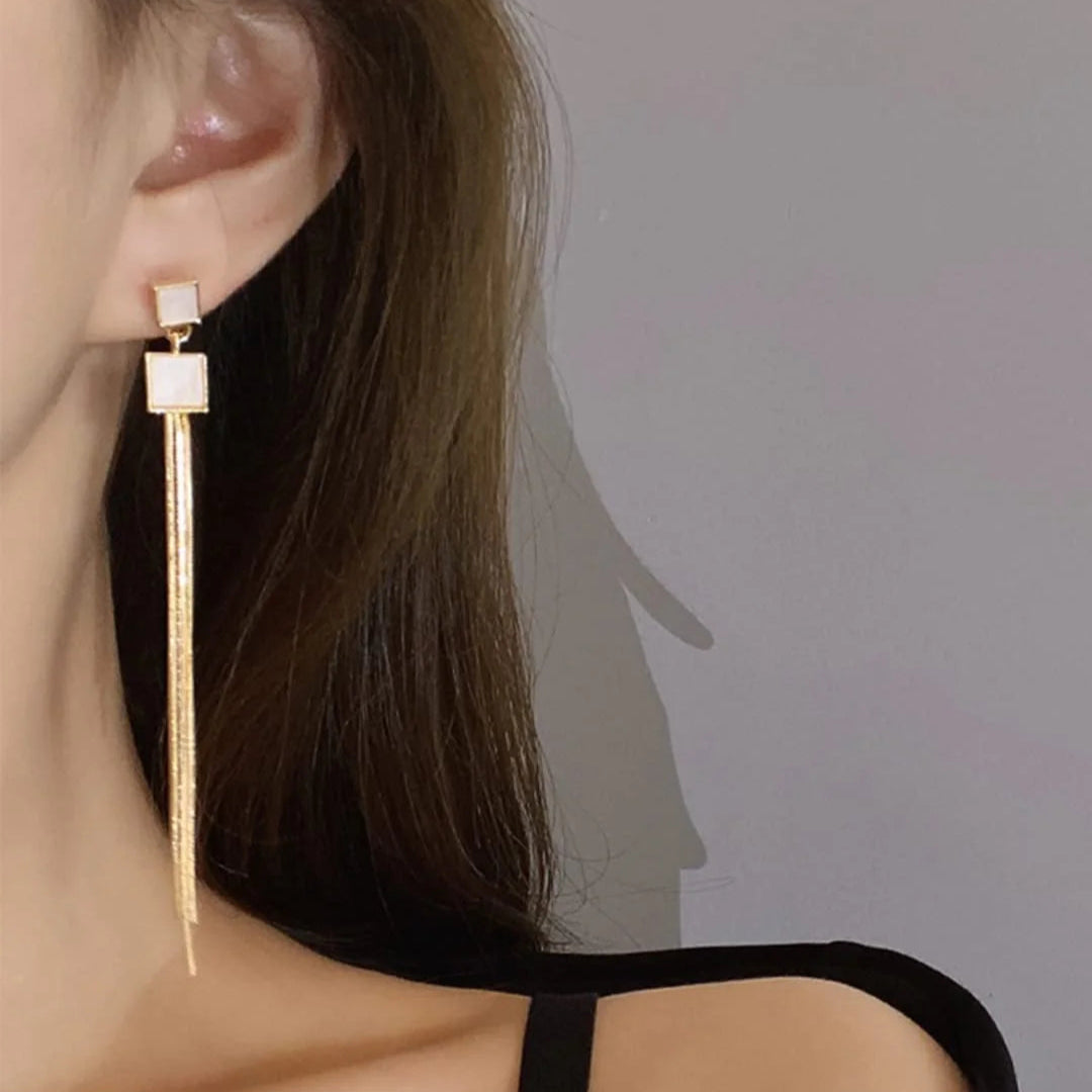 Squares Long Tassel Earrings
