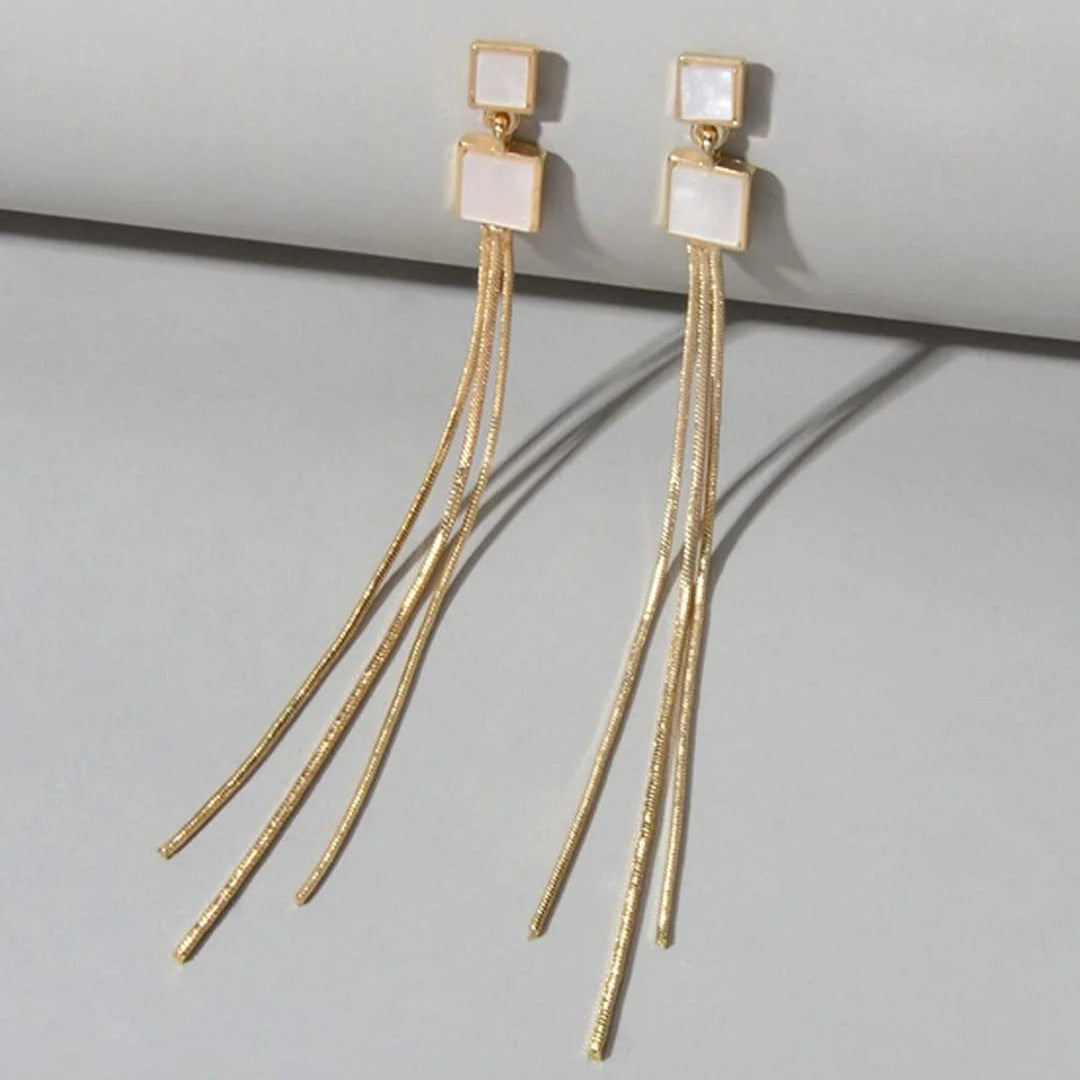 Squares Long Tassel Earrings
