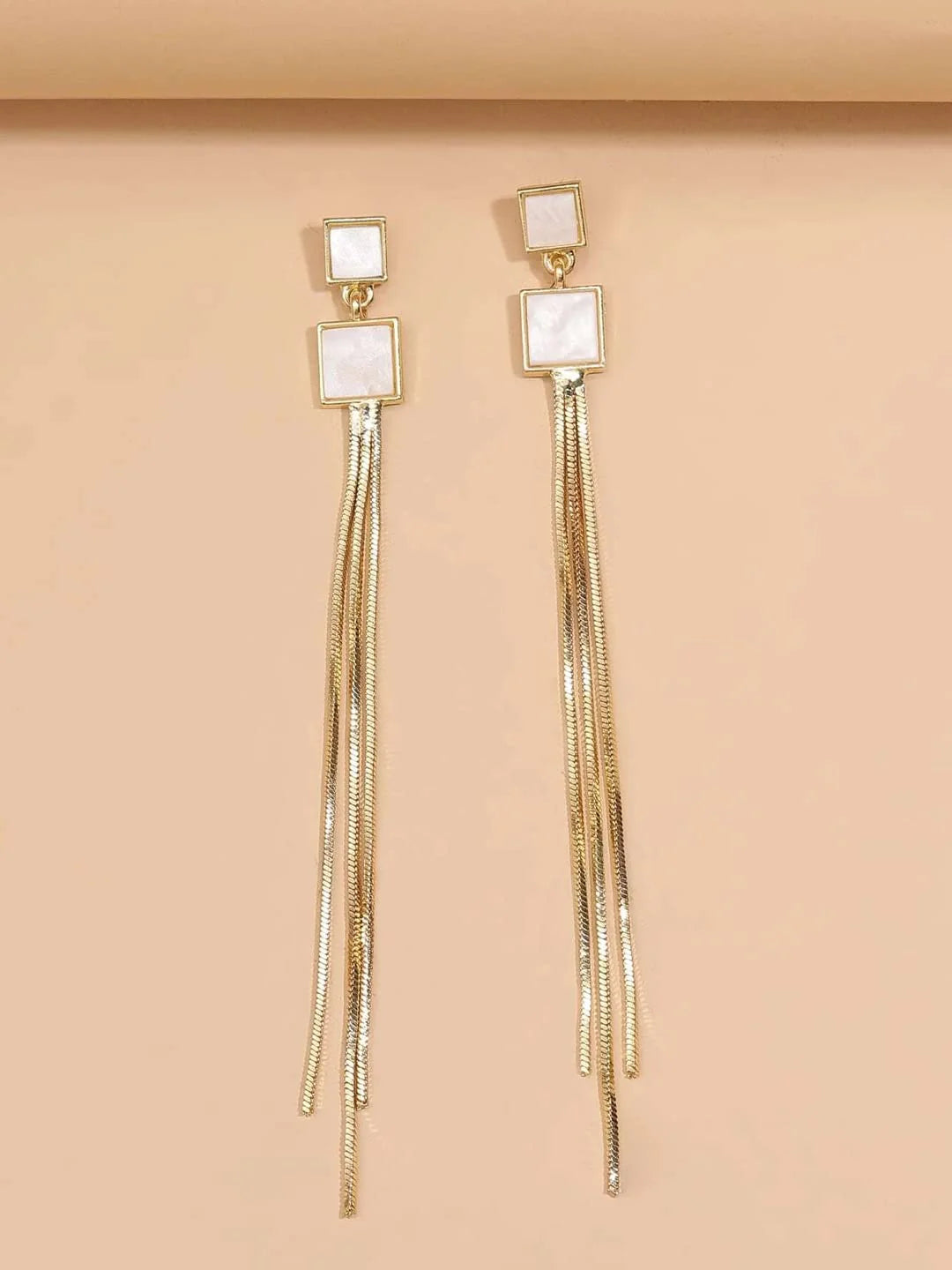 Squares Long Tassel Earrings
