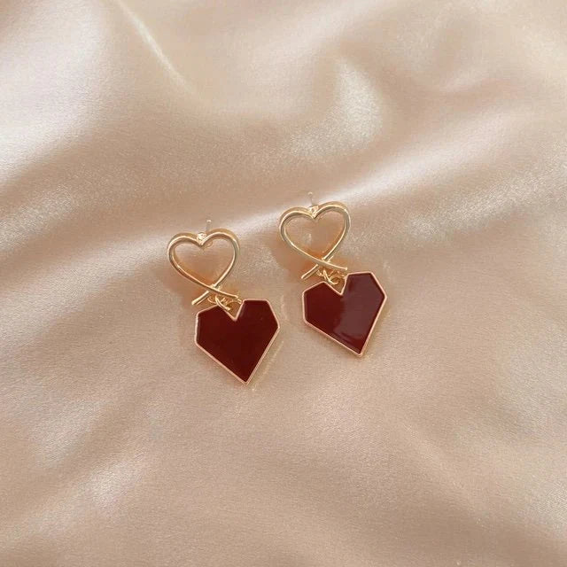 Maroon Heart Earrings