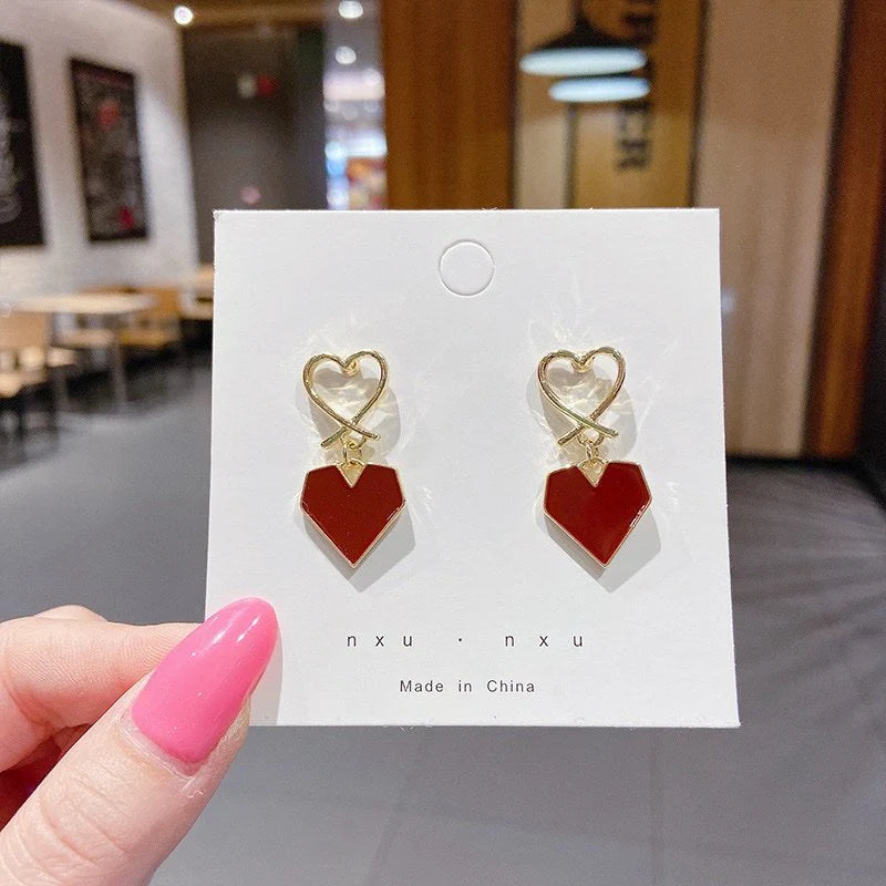 Maroon Heart Earrings