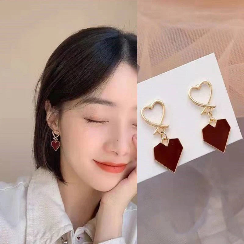 Maroon Heart Earrings