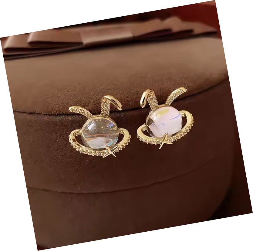 Cute Rabbit Ear Magic Crystal Stud Earrings