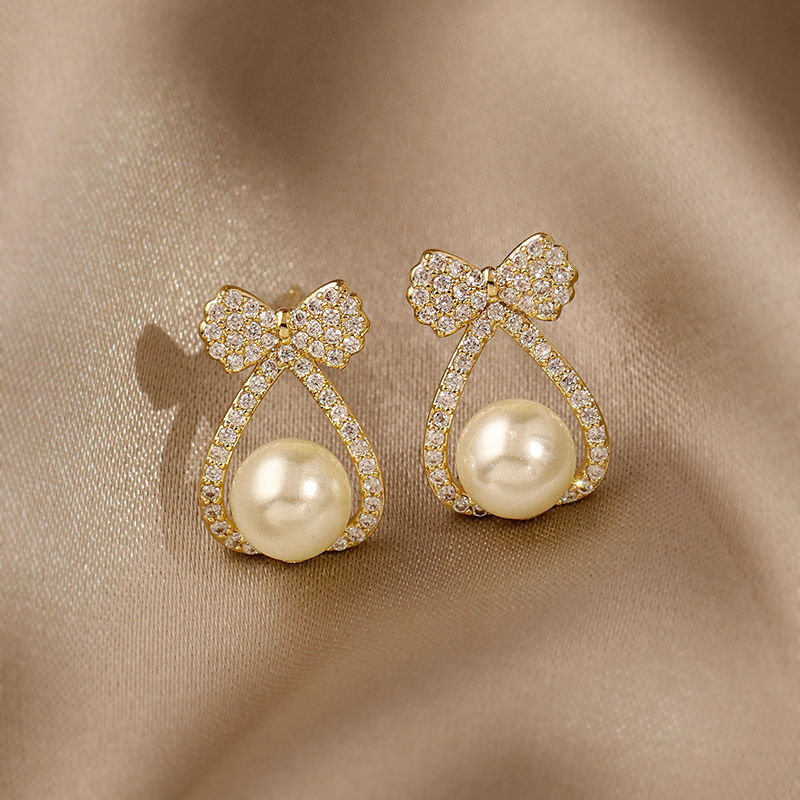 Bow Knot Pearl Stud Earrings