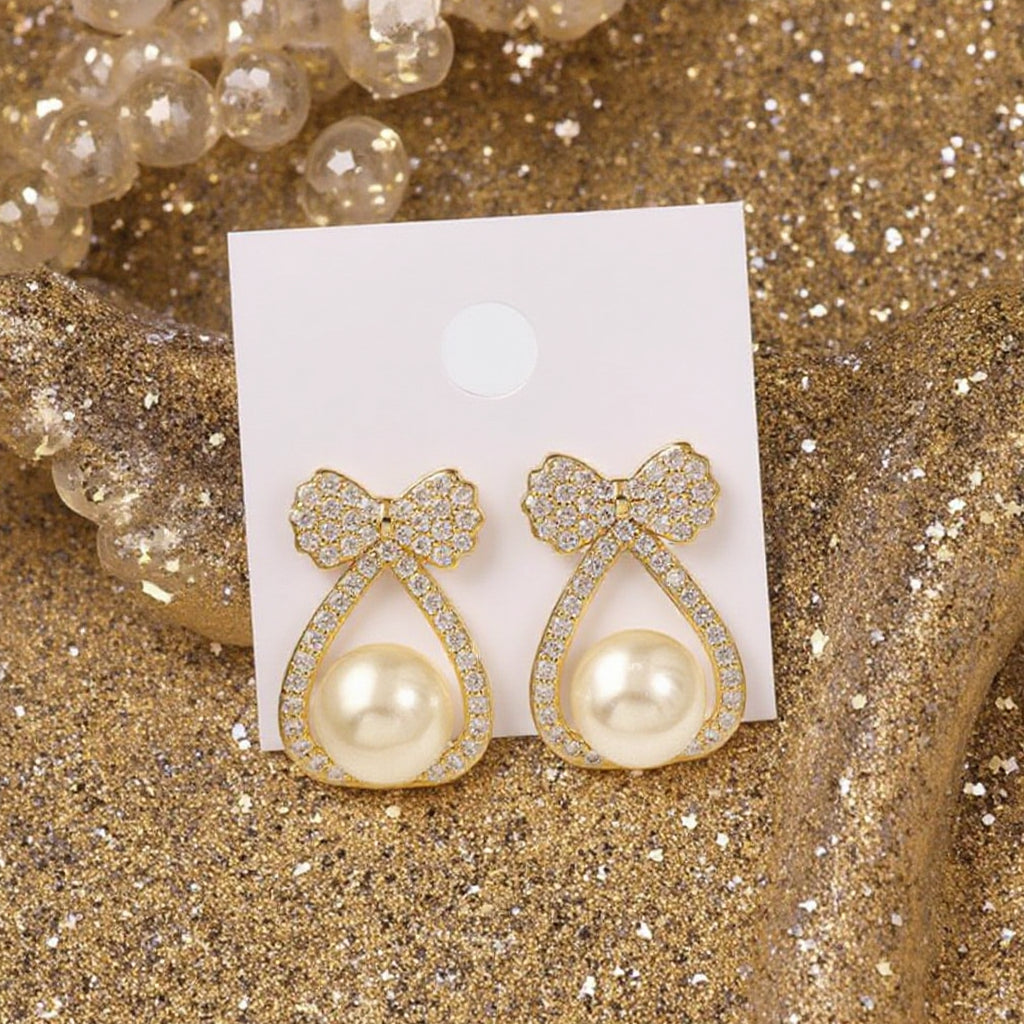 Bow Knot Pearl Stud Earrings