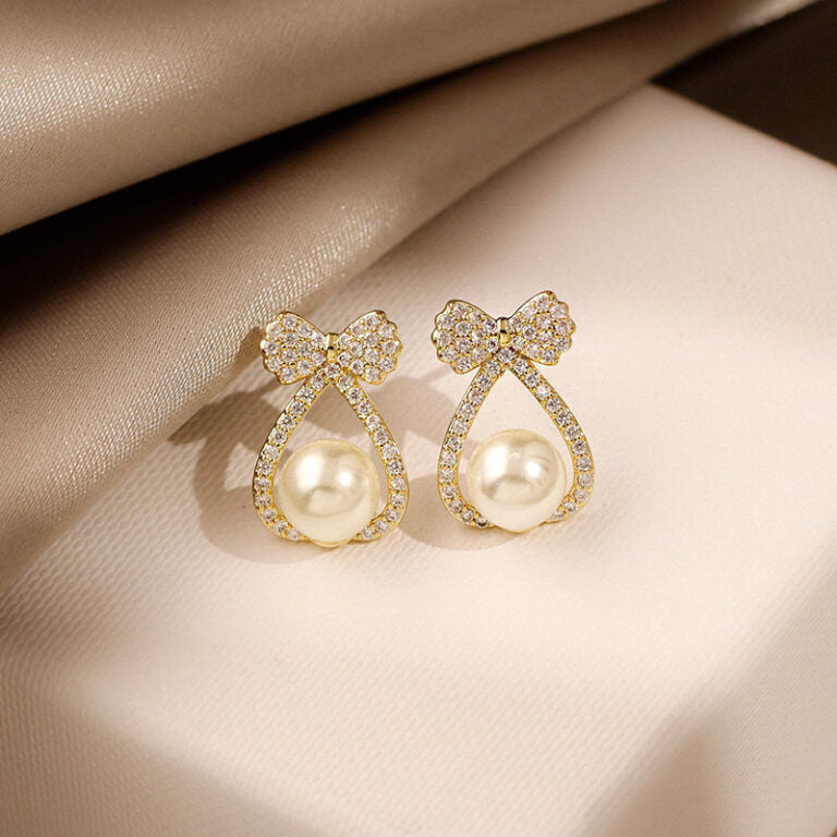Bow Knot Pearl Stud Earrings
