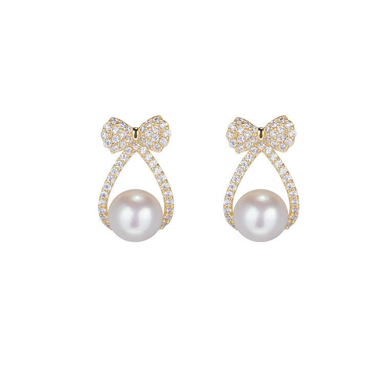 Bow Knot Pearl Stud Earrings