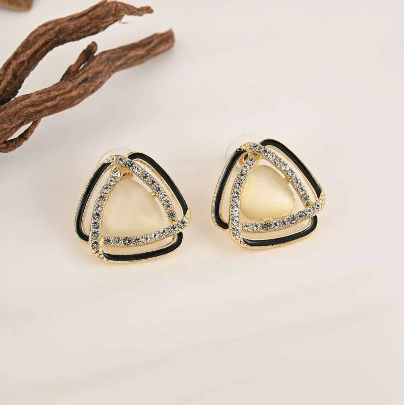 Rhinestone Triangular Pearl Studs