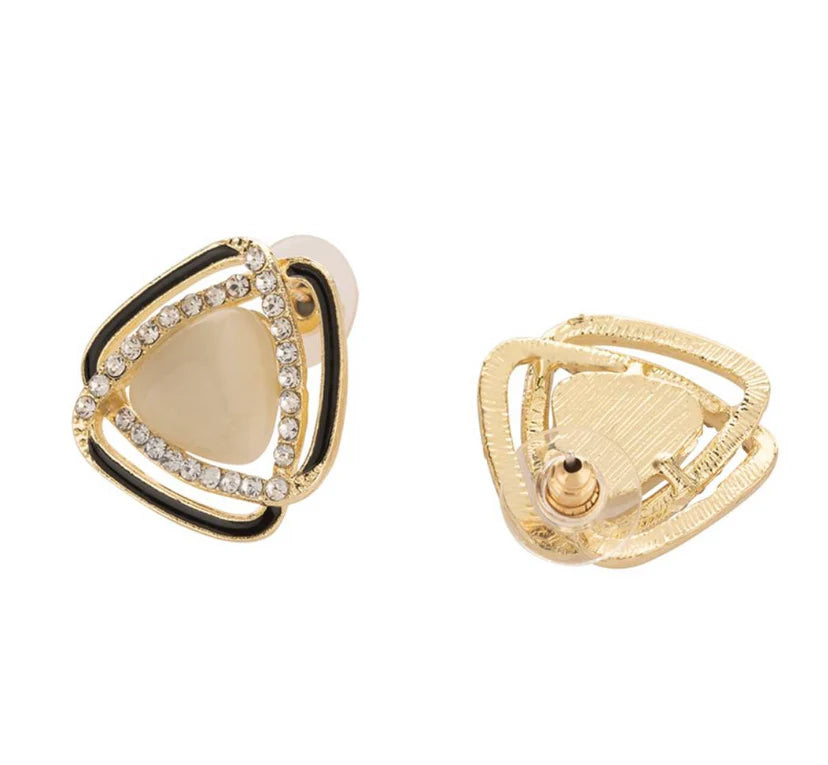 Rhinestone Triangular Pearl Studs