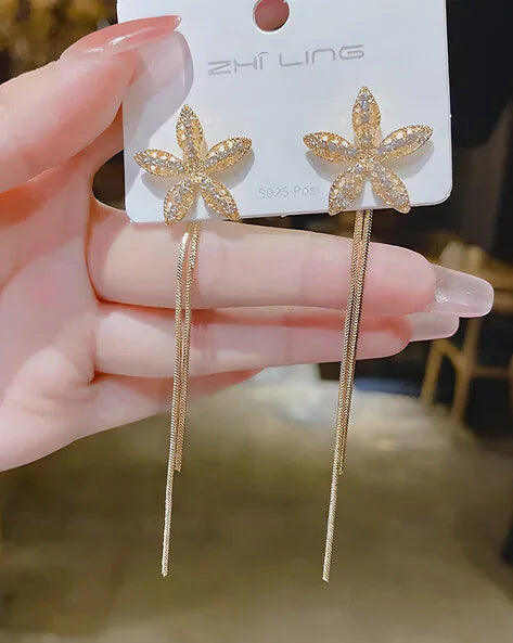 Star Flower Petal Long Tassel Earrings (Detachable)