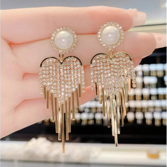 Pretty Love Heart Stone Tassel Earring