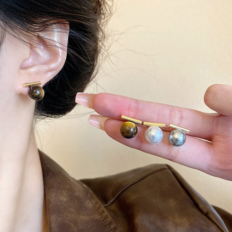 Minimalist Gold Plated Round Pearl Stud Earrings