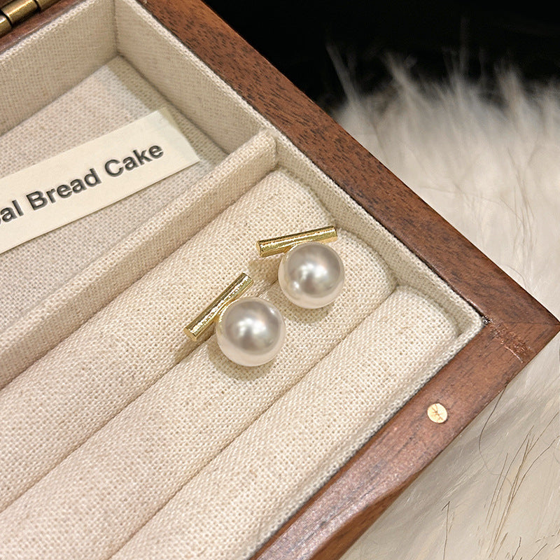 Minimalist Gold Plated Round Pearl Stud Earrings