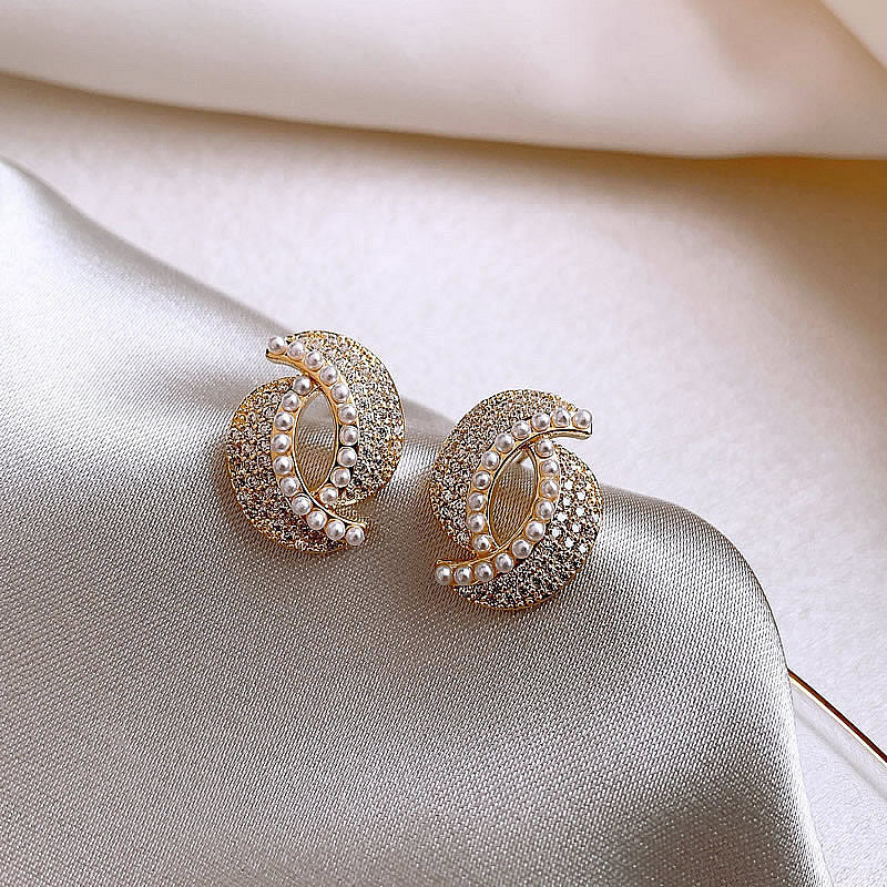 Double Crescent Moon Stud Earrings