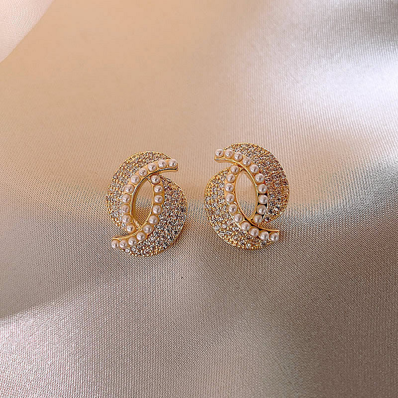 Double Crescent Moon Stud Earrings