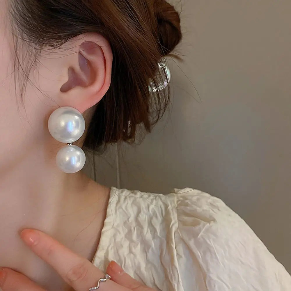 Big Double Layer Pearl Stud Earrings