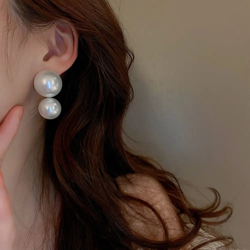 Big Double Layer Pearl Stud Earrings