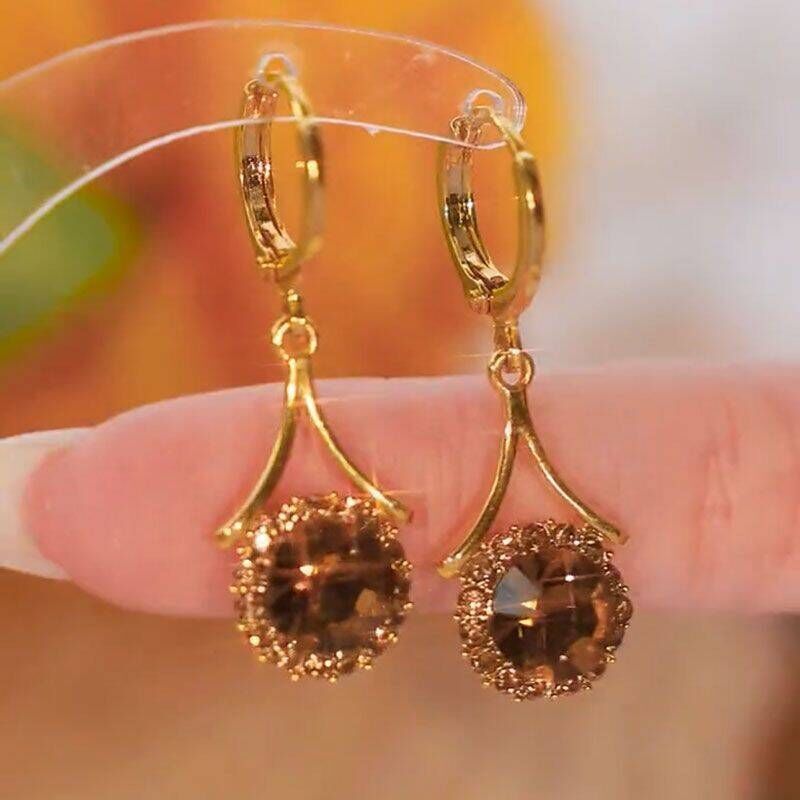 Caramel Stone Charm Drop Huggie Earring