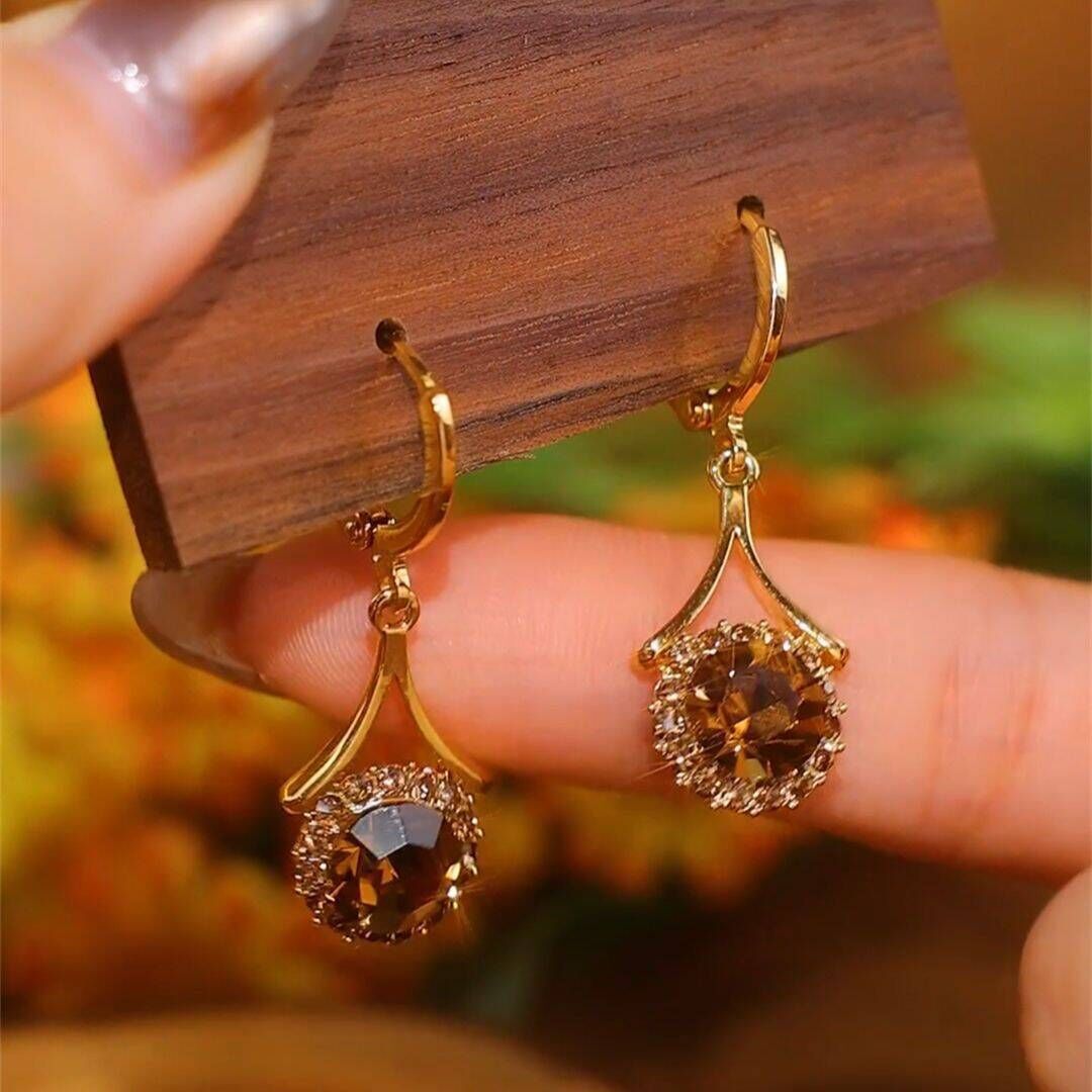 Caramel Stone Charm Drop Huggie Earring