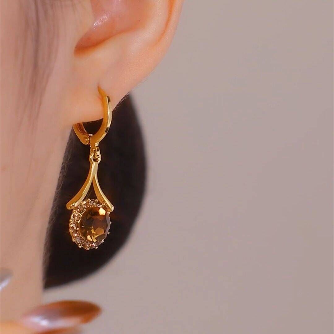 Caramel Stone Charm Drop Huggie Earring